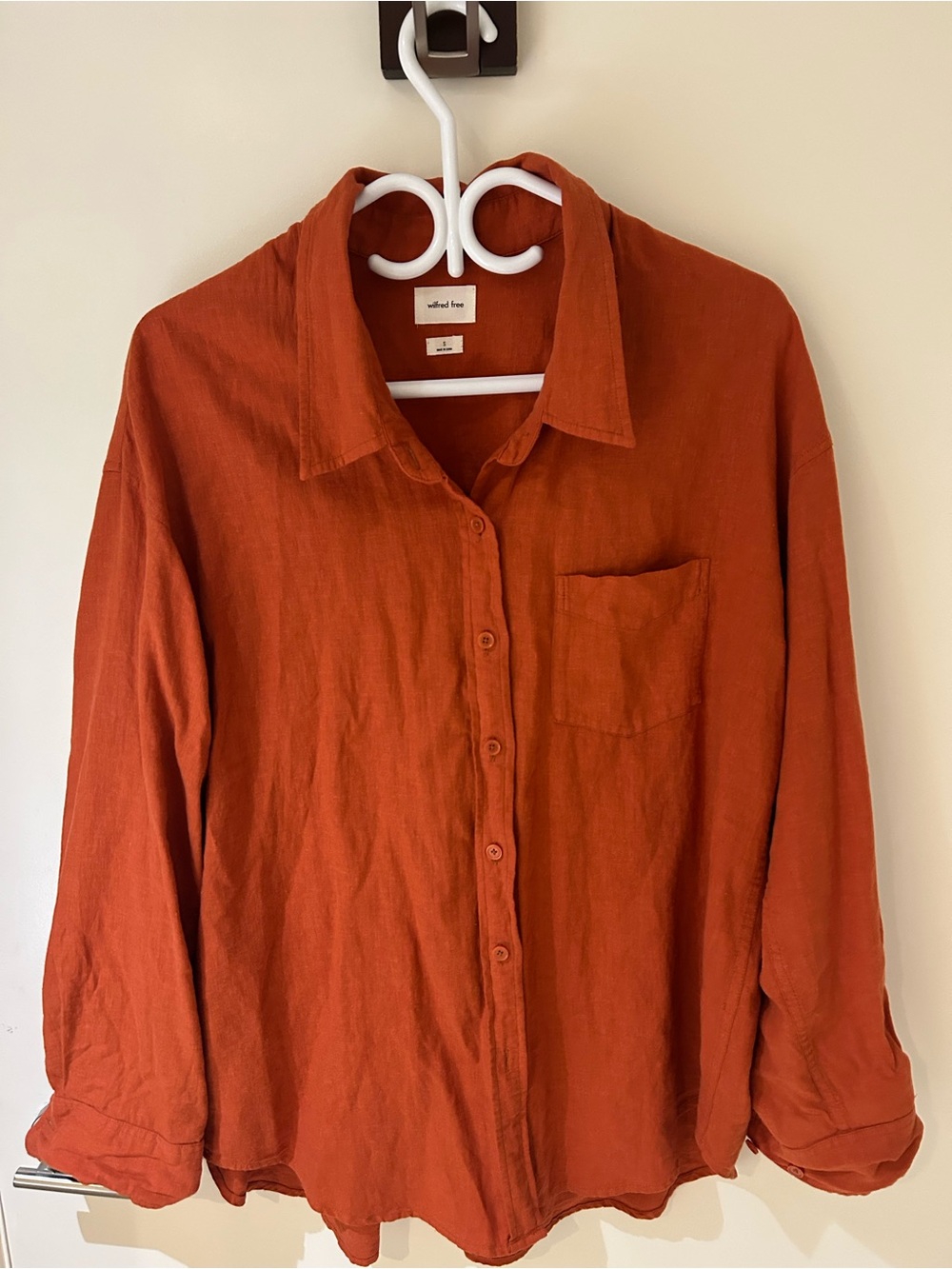 Aritzia Wilfred Rust Orange Button-Front Linen Shirt